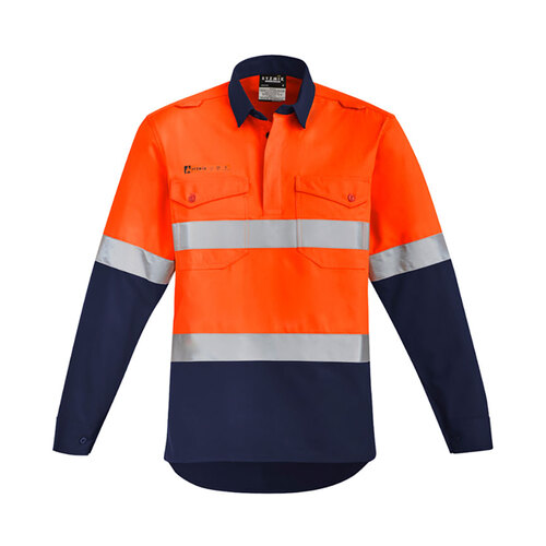 WORKWEAR, SAFETY & CORPORATE CLOTHING SPECIALISTS  - Mens Orange Flame Hi Vis Closed Front Shirt - Hoop Taped