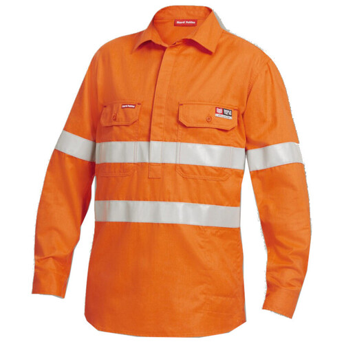 WORKWEAR, SAFETY & CORPORATE CLOTHING SPECIALISTS  - Protect - Shieldtec Hi-Vis Closed Front Shirt with Tape Long Sleeve